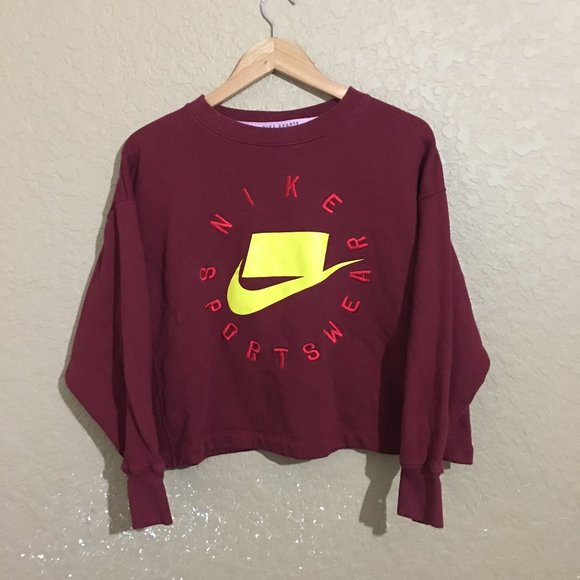 Nike Sportswear Womens Small Maroon Sweatshirt Crewneck Cropped - Picture 1 of 7